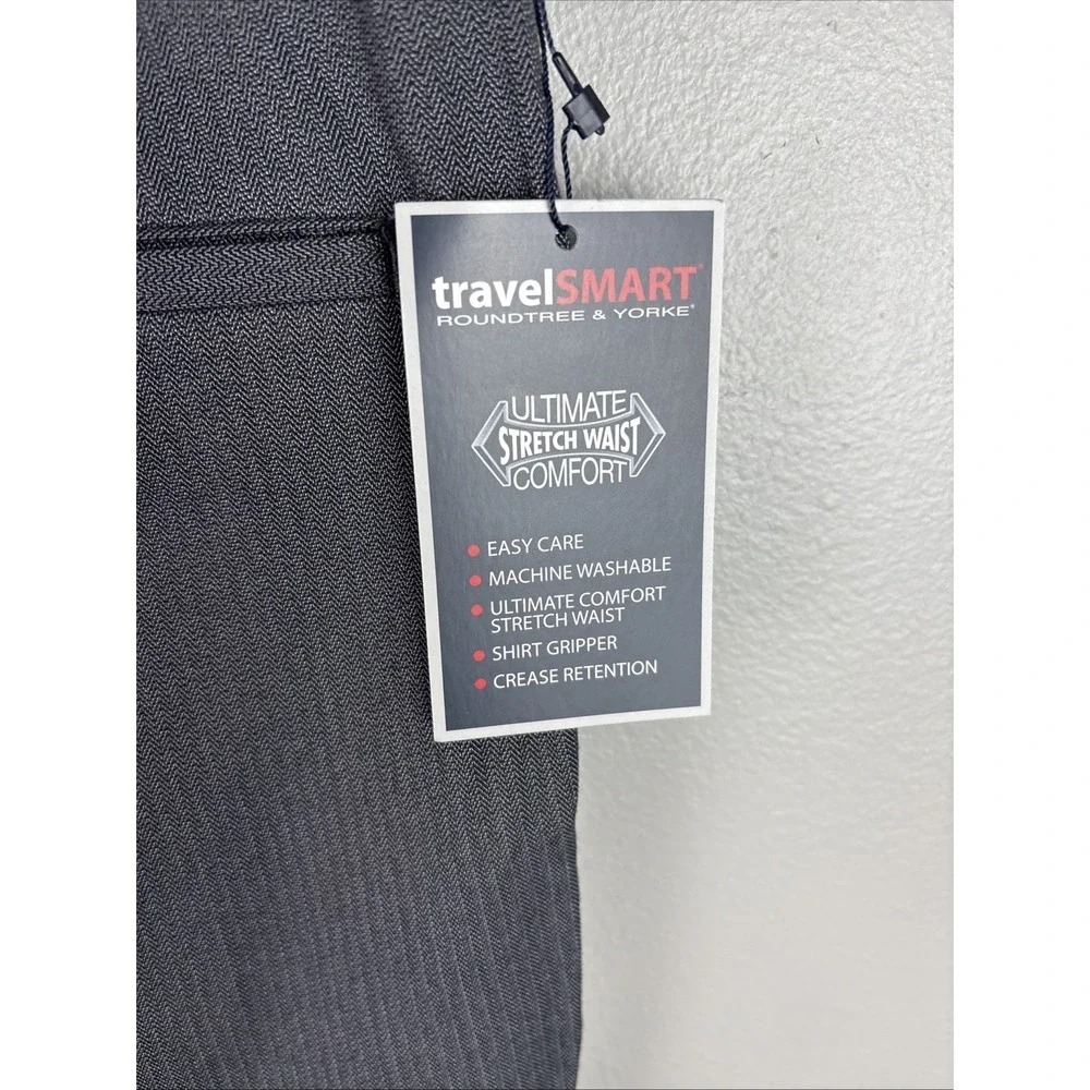 Travel Smart Mens Classic‎ Fit Dress Pants 36/ 30 Grey Herringbone Stretch